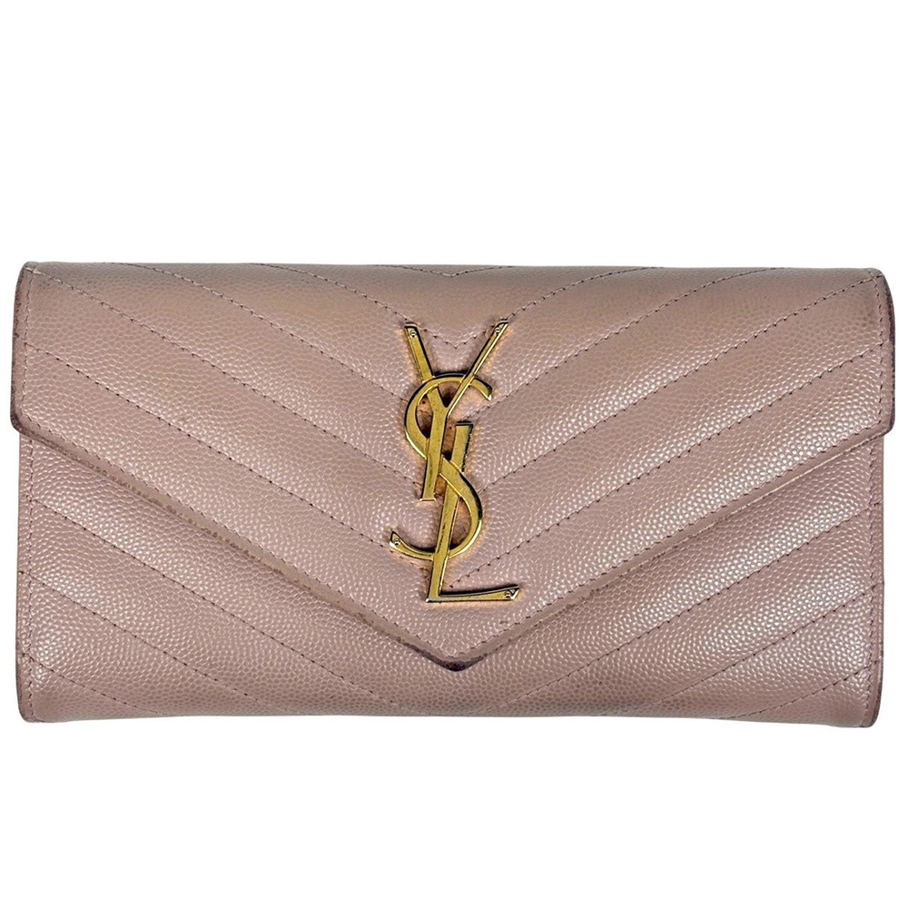 Saint Laurent bi fold long wallet leather pink